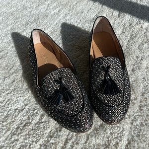 J Crew Embroidered Flats with Tassle